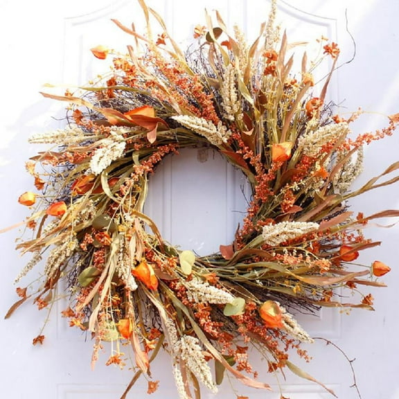 TRINGKY 24 Inch Fall Wreath Front Door Wreath Harvest Wheat Grain Garland Autumn Wreaths