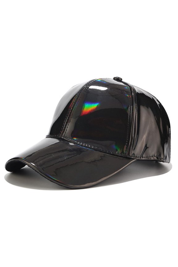 Baseball Cap Unisex Faux Leather Shiny Metallic Holographic Rainbow Trucker Hat