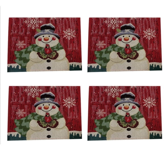 TRINGKY Christmas Snowman Table Runner Flag Set Cotton Linen Tablecloth Placemat for Home Xmas Wedding Festival Party Decoration Dining Room Tabletop Ornament
