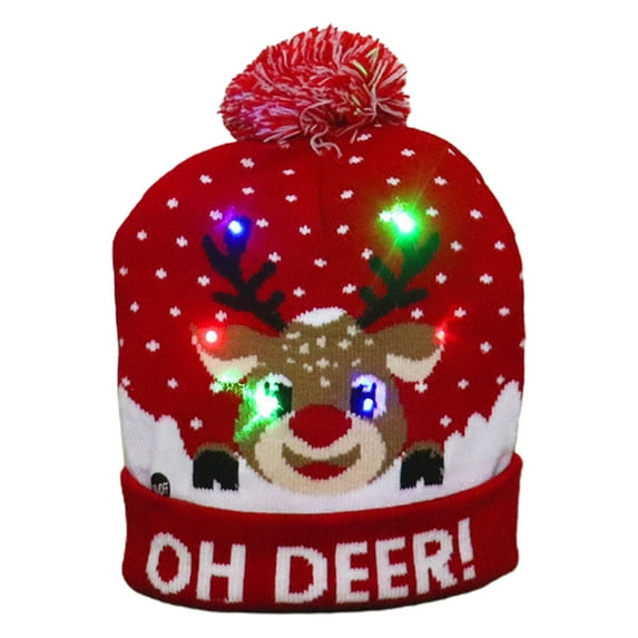 TRINGKY LED Christmas Hat Light Up Knitted Colorful Lights Elk Ugly Hat Unisex Winter Sweater Beanie Cap New Year Holiday Decor
