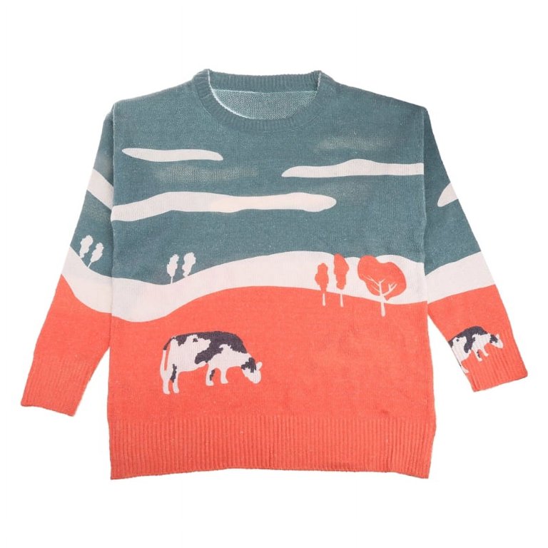 Loose Printed O-Neck Long Sleeve Sweater Loose Printed O-Neck Long Sleeve Sweater