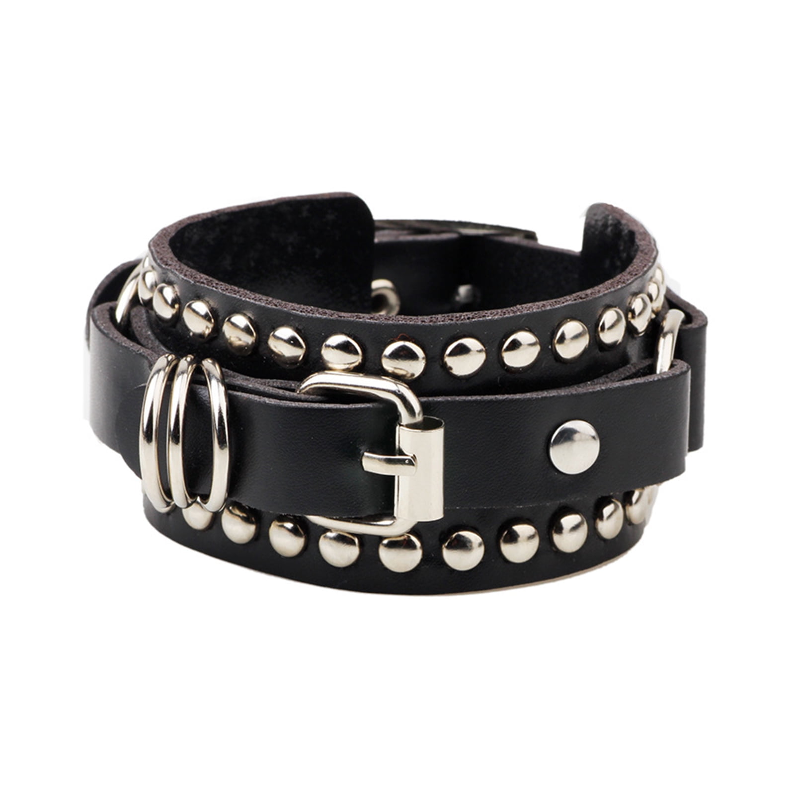 GOLDIE BACKSTAGE Black Punk Rock hot Leather Cuff Bracelet with Brass Studs