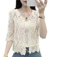thumbnail image 1 of TRINGKY Women Knitted Lace Shrug Boho Hollow Crochet Floral 3/4 Sleeves Open Front Cropped Cardigan Elegant Mesh Sweater Coveup, 1 of 11