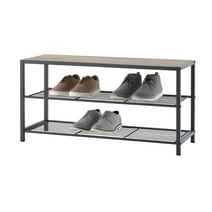 TRINITY 3-Tier Shoe Bench w/ Wire Shelves - Dark Gray