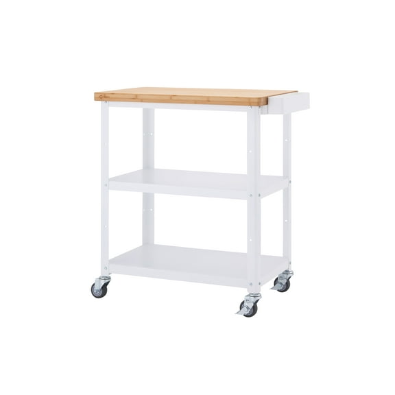 TRINITY 32" Bamboo Top Kitchen Cart w/Side Rack White