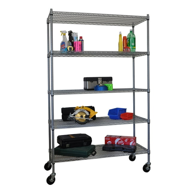TRINITY 5Tier Outdoor Commercial Wire Shelving Rack w/Wheels, 48x18x72