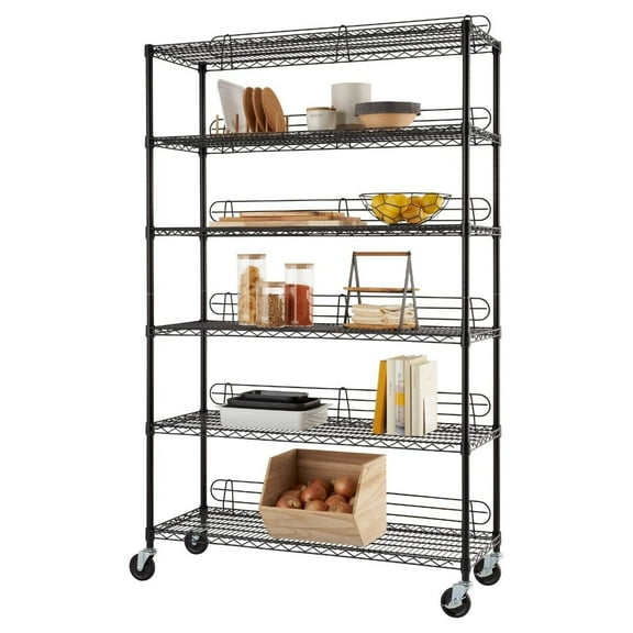 TRINITY 6-Tier 48x18x72 Commercial Wire Shelving w/ Backstands & Wheels, NSF - Black