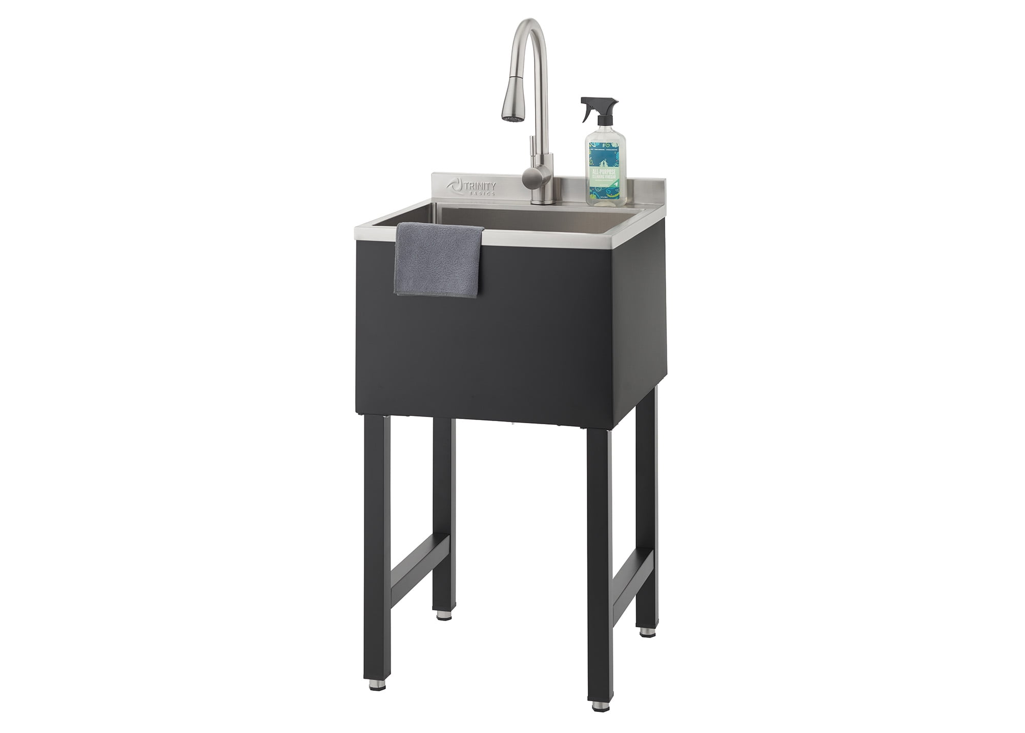 TRINITY BASICS | 18x16x13 Basin | Stainless Steel Utility Sink | NSF | w/ Pull-Out Faucet | Black