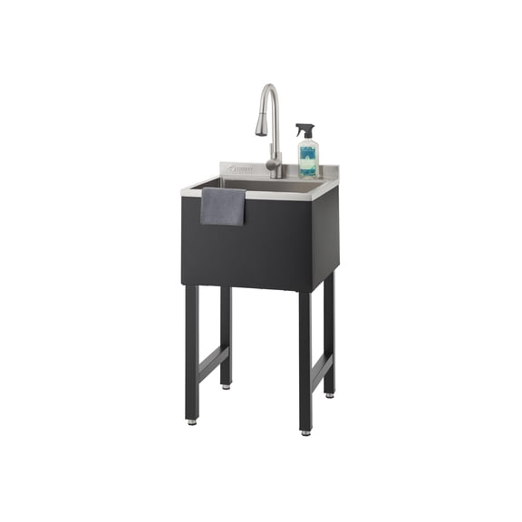 TRINITY BASICS | 18x16x13 Basin | Stainless Steel Utility Sink | NSF | w/ Pull-Out Faucet | Black