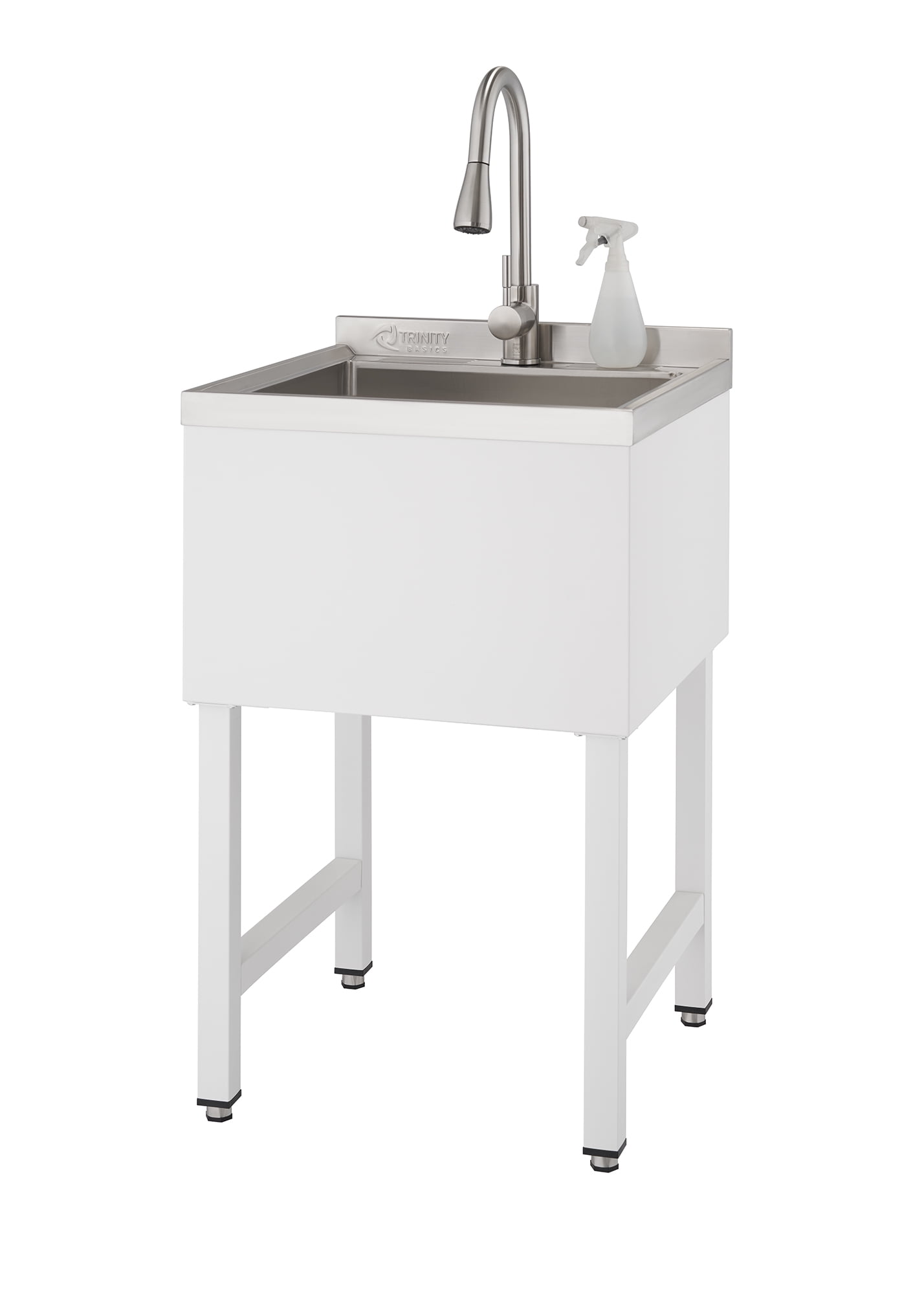 TRINITY BASICS | 18x16x13 Basin | Stainless Steel Utility Sink | NSF | w/ Pull-Out Faucet | White