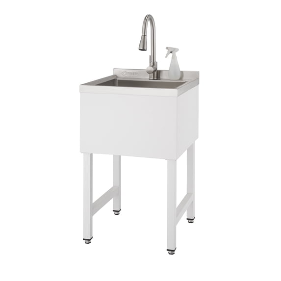 TRINITY BASICS | 18x16x13 Basin | Stainless Steel Utility Sink | NSF | w/ Pull-Out Faucet | White