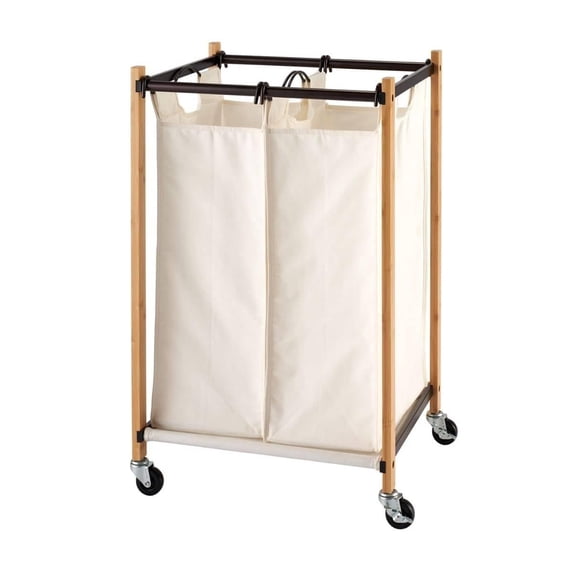 TRINITY BASICS® 2-Bag Bamboo Laundry Cart - Bronze Poles
