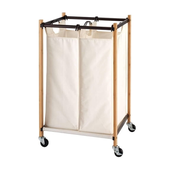 TRINITY BASICS® 2-Bag Bamboo Laundry Cart - Bronze Poles