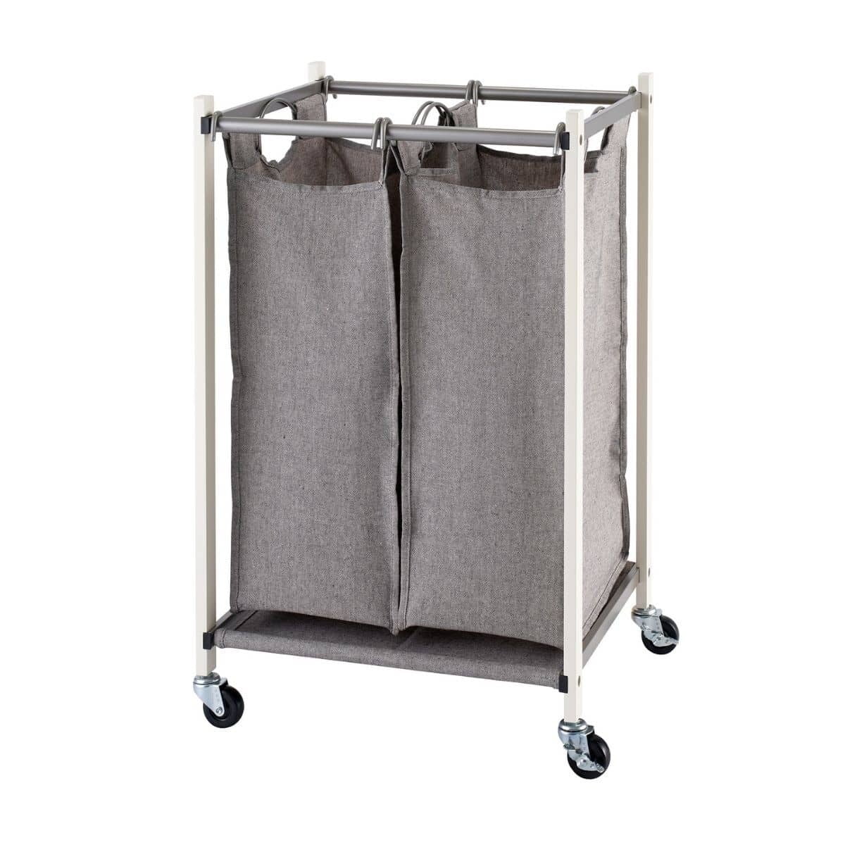 Gray Collapsible 2-Bag Laundry Cart with Wheels