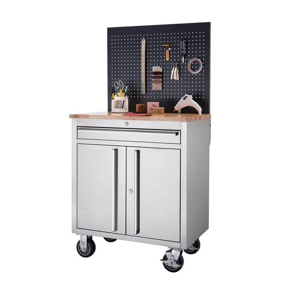 TRINITY BASICS® 31x20.6 Stainless Steel Rolling Workbench w/ Pegboard