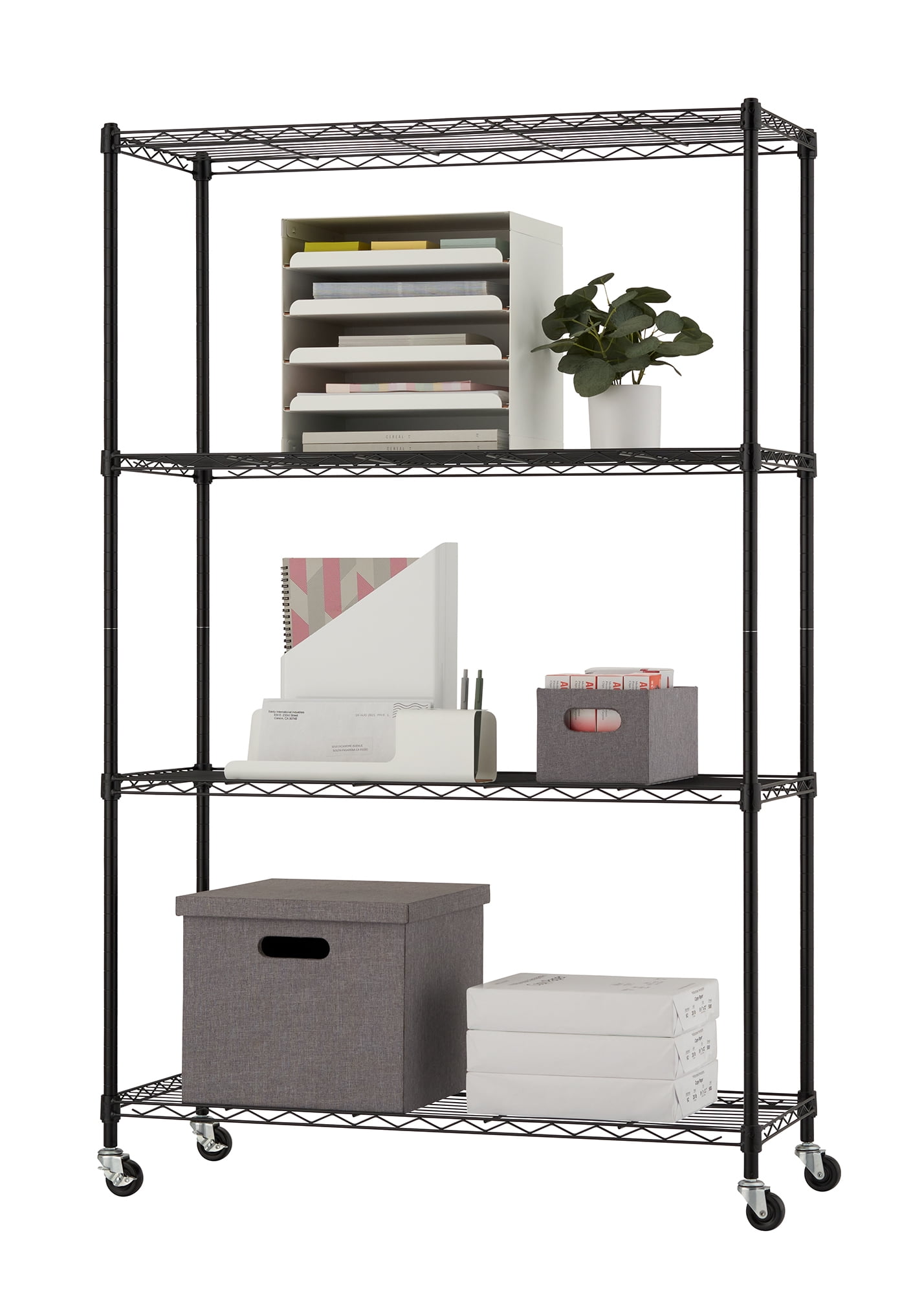 TRINITY BASICS 4-Tier NSF 36"x14"x54" Wire Shelving Rack w/ Wheels / Black