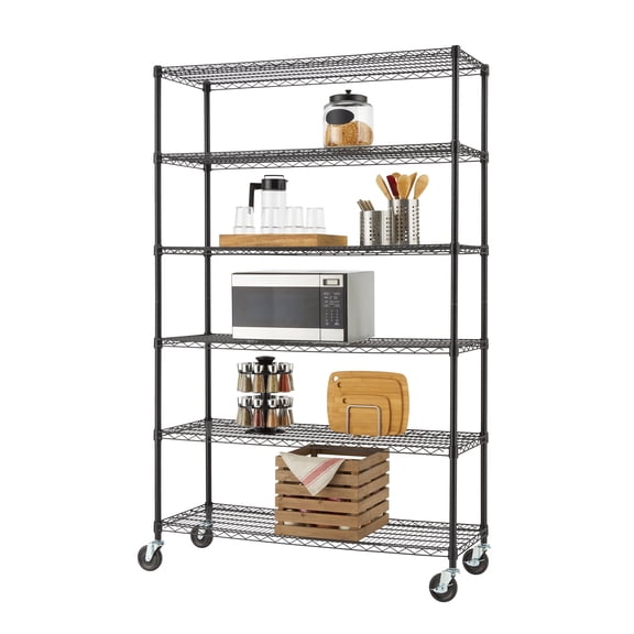 TRINITY BASICS® 6-Tier NSF Wire Shelving Rack with Wheels, 48" W x 18" D x 72" H, Black