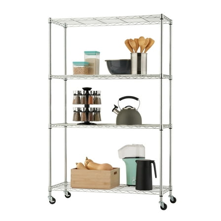 TRINITY BASICS EcoStorage® 4-Tier NSF 36"x14"x54" Wire Shelving Rack w/ Wheels / Chrome