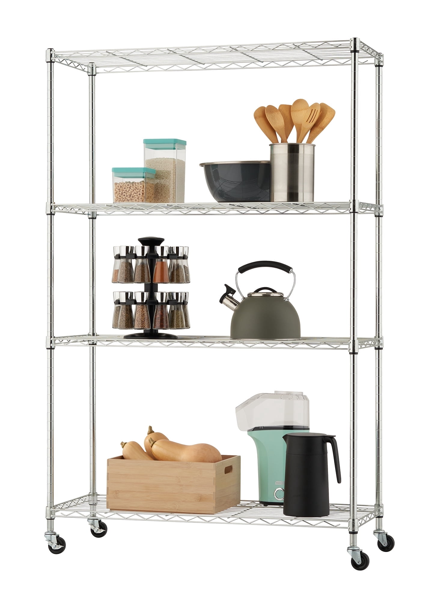 TRINITY BASICS EcoStorage® 4-Tier NSF 36"x14"x54" Wire Shelving Rack w/ Wheels / Chrome