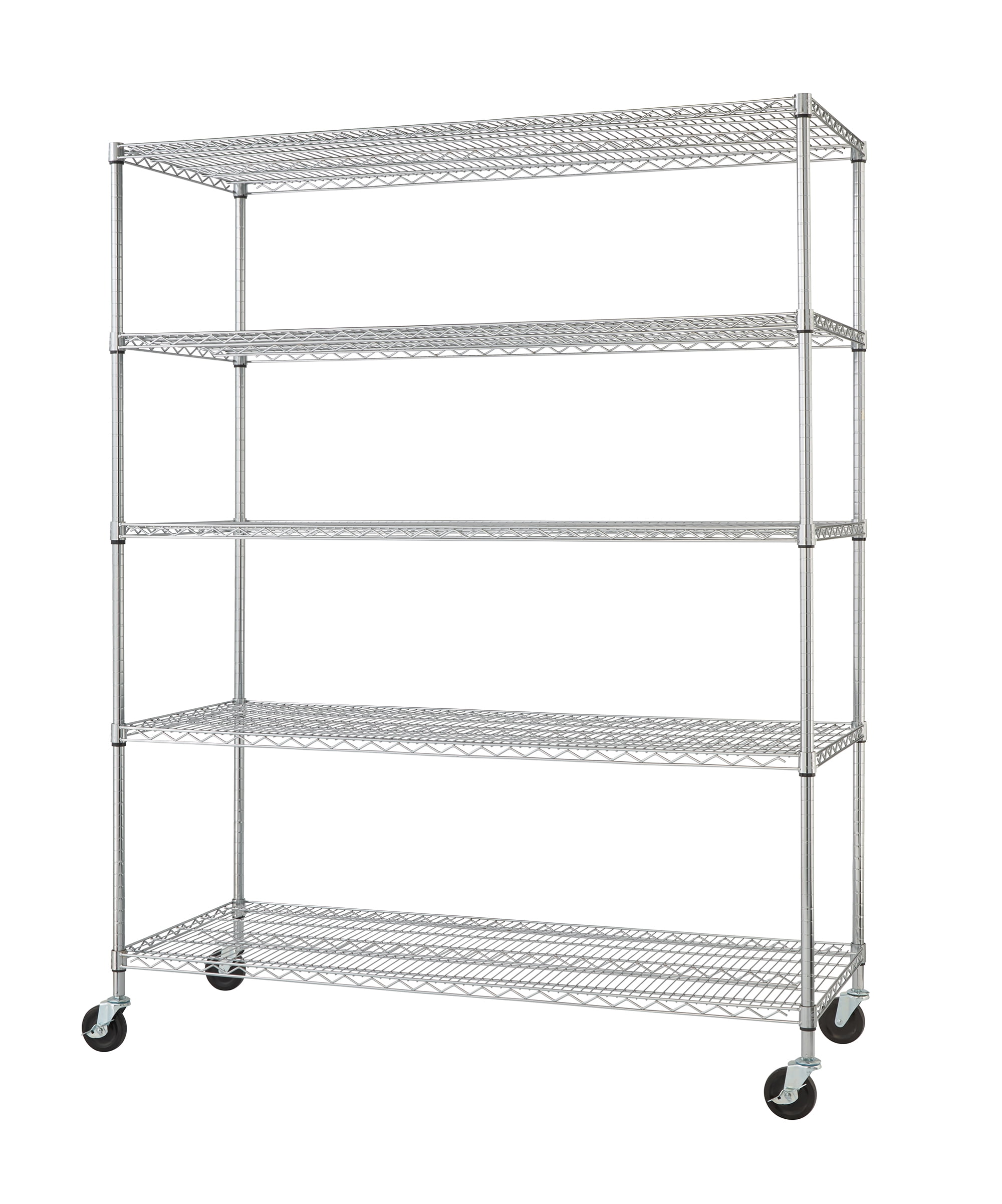 Versatile Chrome 5-Tier Adjustable Wire Shelving Unit with Wheels, 60x24x72