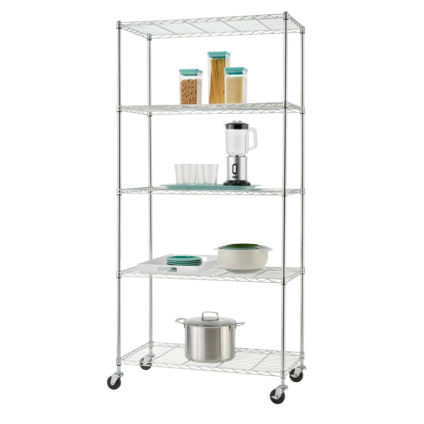 TRINITY BASICS® EcoStorage® 5Tier Shelving Unit w/ Wheels, Chrome NSF
