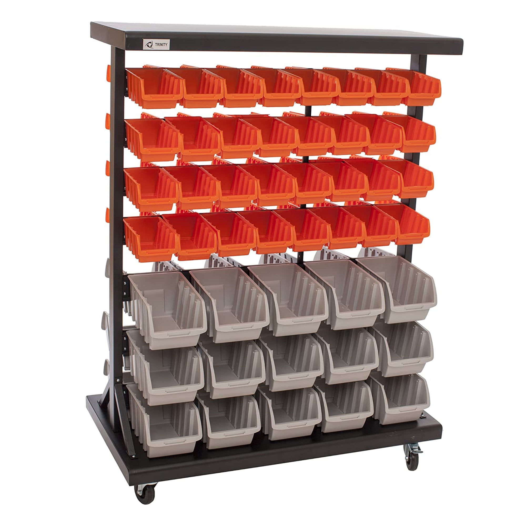 Mobile storage bin rack with 112 storage bins, double-sided, SLK112