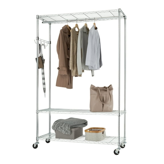TRINITY EcoStorage® 3-Tier 48x18x75.5 Rolling Garment Rack - Chrome