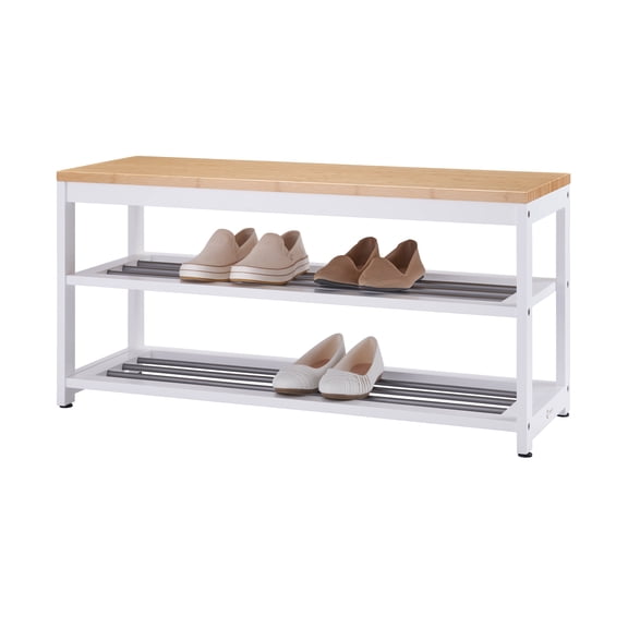 TRINITY EcoStorage® | 3-Tier Bamboo & Metal Shoe Rack | White