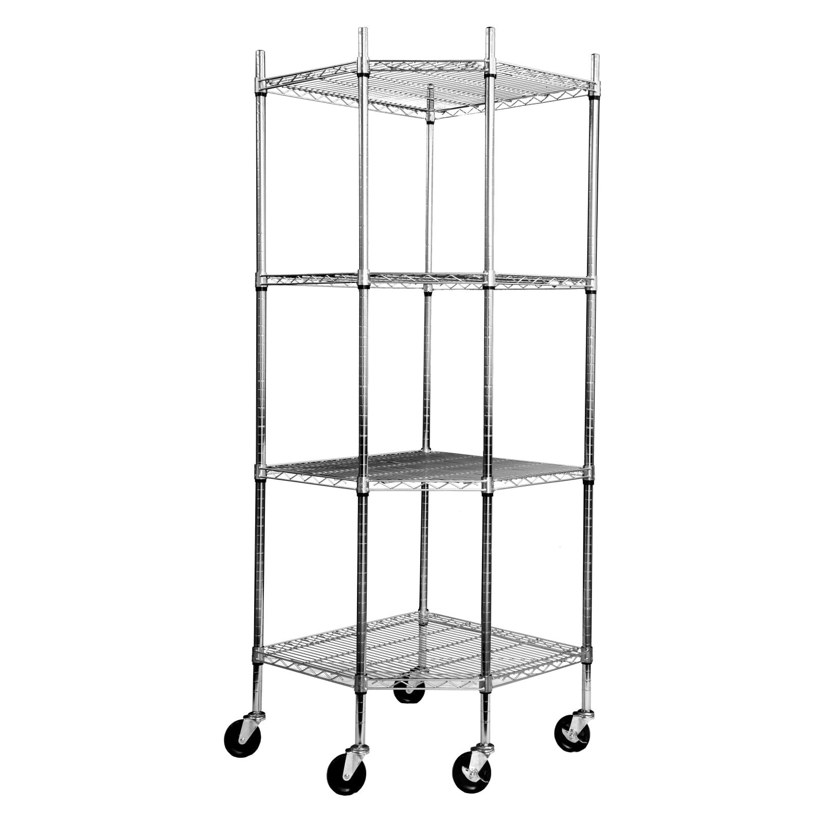 Adjustable Gray Steel 4-Tier Corner Shelving Unit with Wheels