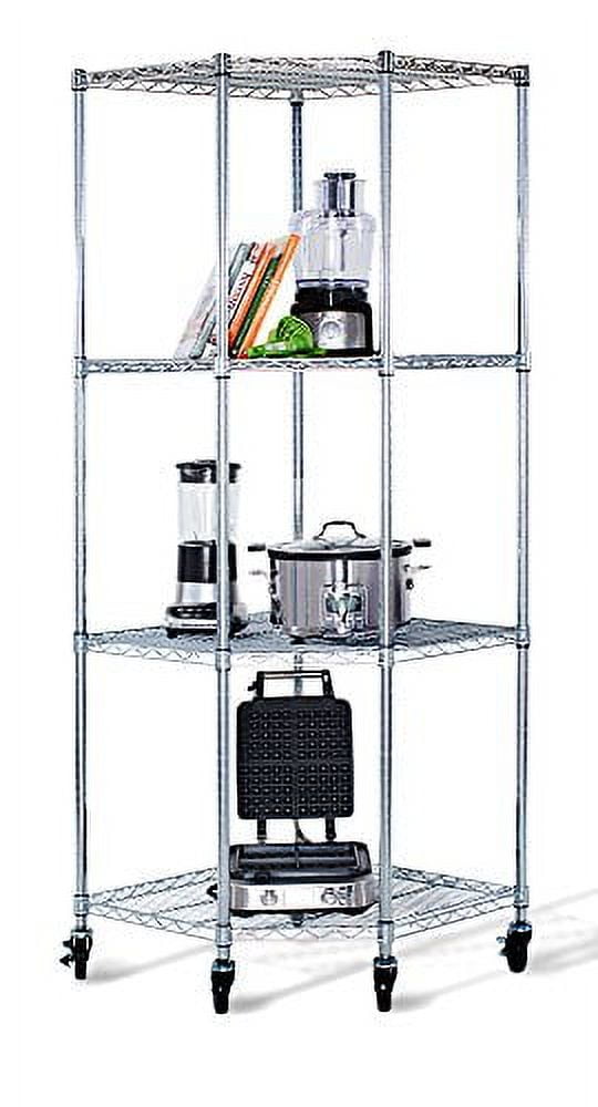 Adjustable Gray Steel 4-Tier Corner Shelving Unit with Wheels