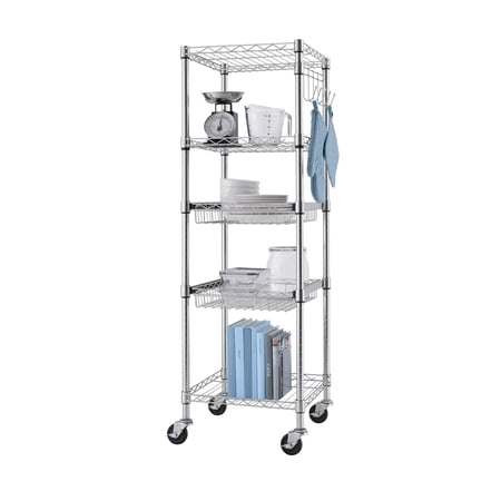 TRINITY EcoStorage® 5-Tier Commercial Square Rack w/ Wheels, 18x18x56.5 - Chrome