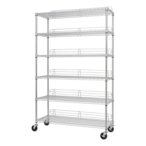 TRINITY EcoStorage 6-Tier 48x18x72 Commercial Wire Shelving w/ Backstands & Wheels, NSF - Chrome
