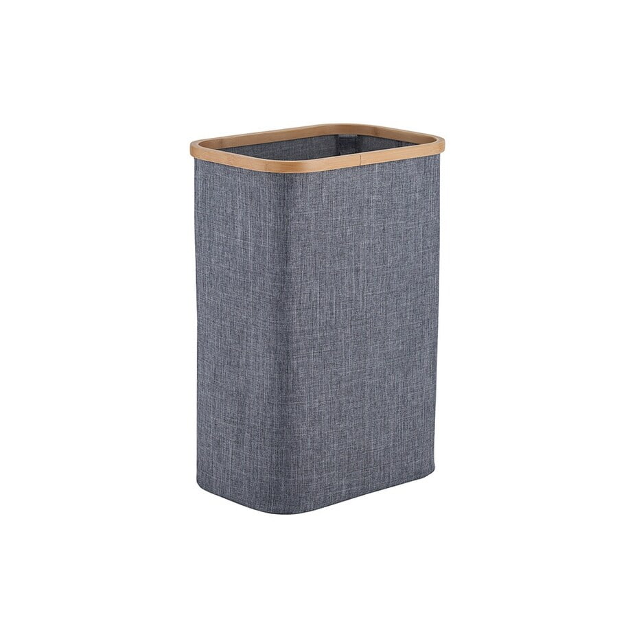 White Bamboo and Gray Polyester Collapsible Laundry Sorter