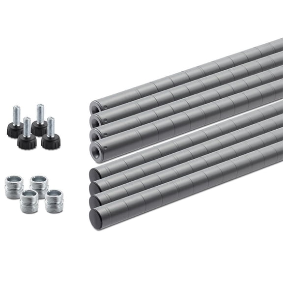 TRINITY Pole Set to Make Wire Shelving Racks for Kitchen Organization, Garage Storage, Laundry Room, 72 by 1, Gray, Set of 4