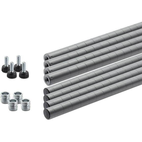 TRINITY Pole Set to Make Wire Shelving Racks for Kitchen Organization, Garage Storage, Laundry Room, 72 by 1, Gray, Set of 4