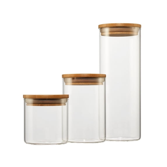TRINITY Small Glass Canisters w/ Bamboo Lid - Set of 3