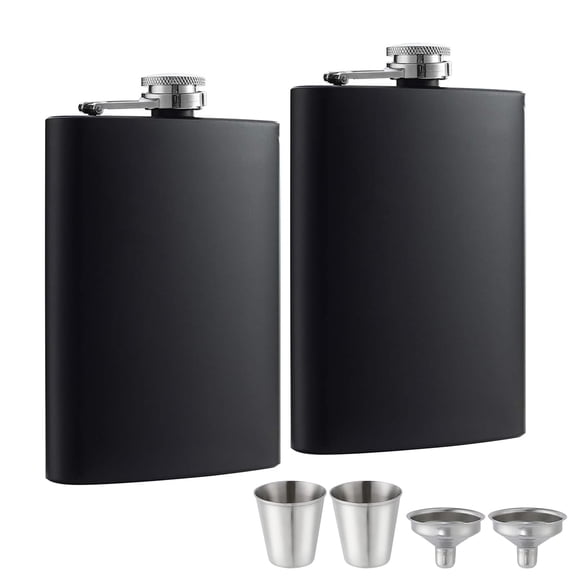 TRINKA 2-Pack Hip Flasks for Liquor, 8oz Stainless Steel Leakproof Travel Flask Set with Funnel, Matte Black