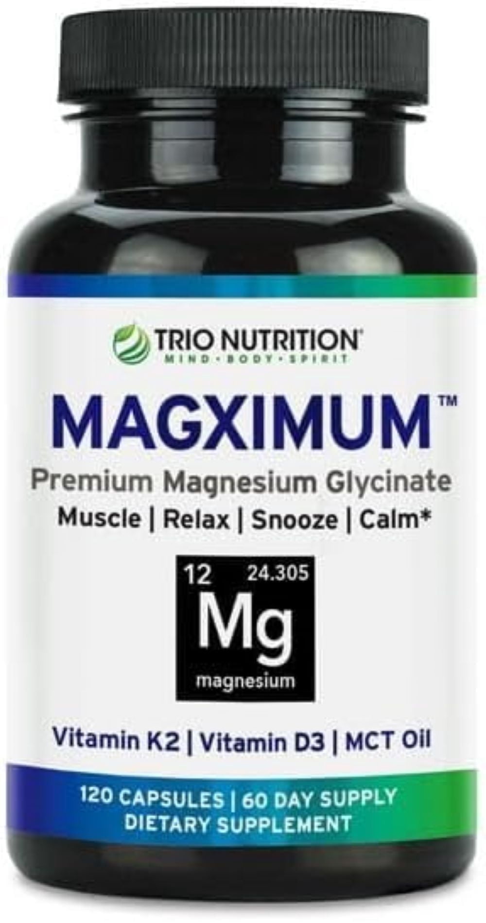 TRIO NUTRITION MagX Magnesium Glycinate, Vitamin D3, Vitamin K2 & MCT Oil | Chelated Magnesium Supplement | Calm, Relaxation & Recovery | Be Well Rested & Start Your Day with Magximum*