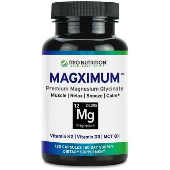 TRIO NUTRITION MagX Magnesium Glycinate, Vitamin D3, Vitamin K2 & MCT Oil | Chelated Magnesium Supplement | Calm, Relaxation & Recovery | Be Well Rested & Start Your Day with Magximum*