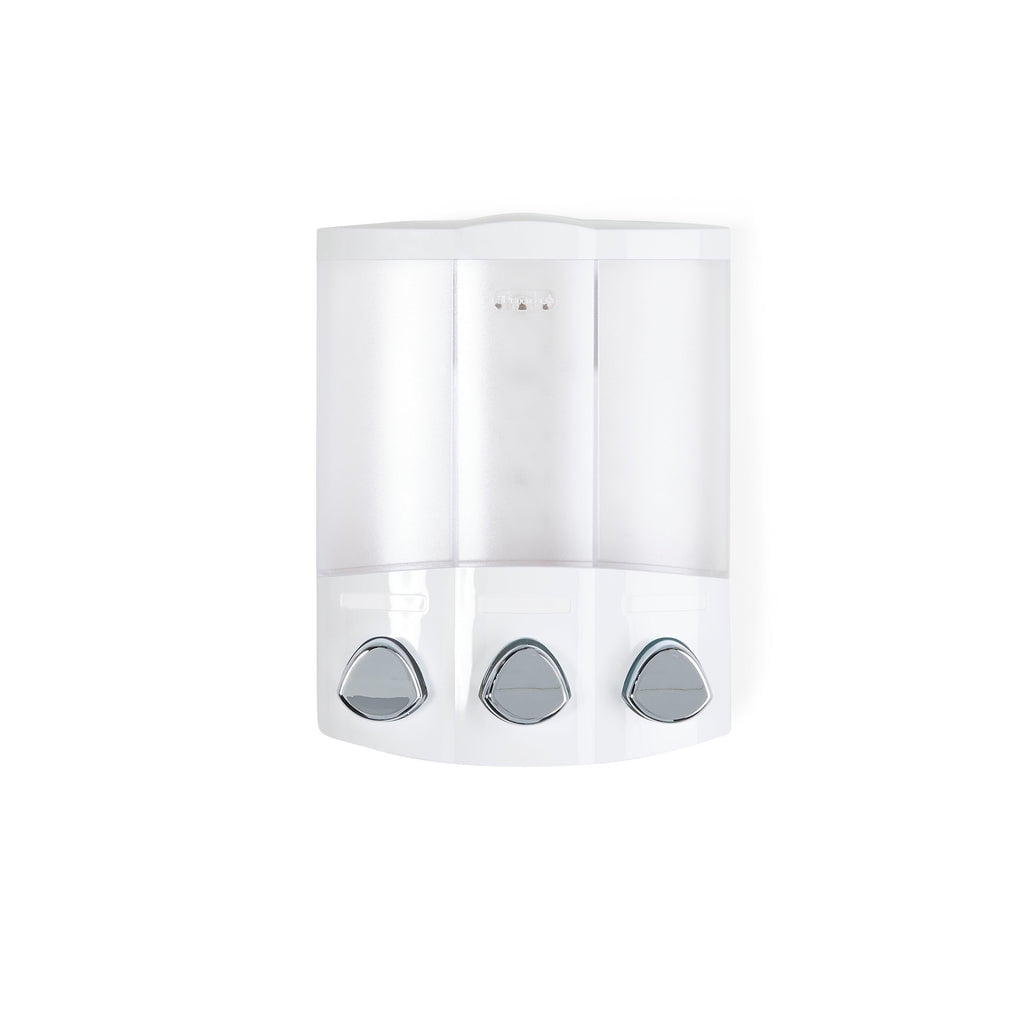 White Wall-Mounted Trio Shower Dispenser with Three Chambers