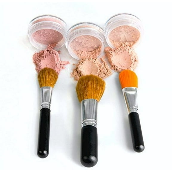 TRIO WITH BRUSHES (FAIR 2) Full Size Kit Mineral Makeup Brush Set Foundation Concealer Blush Bare Face Sheer Powder Cover