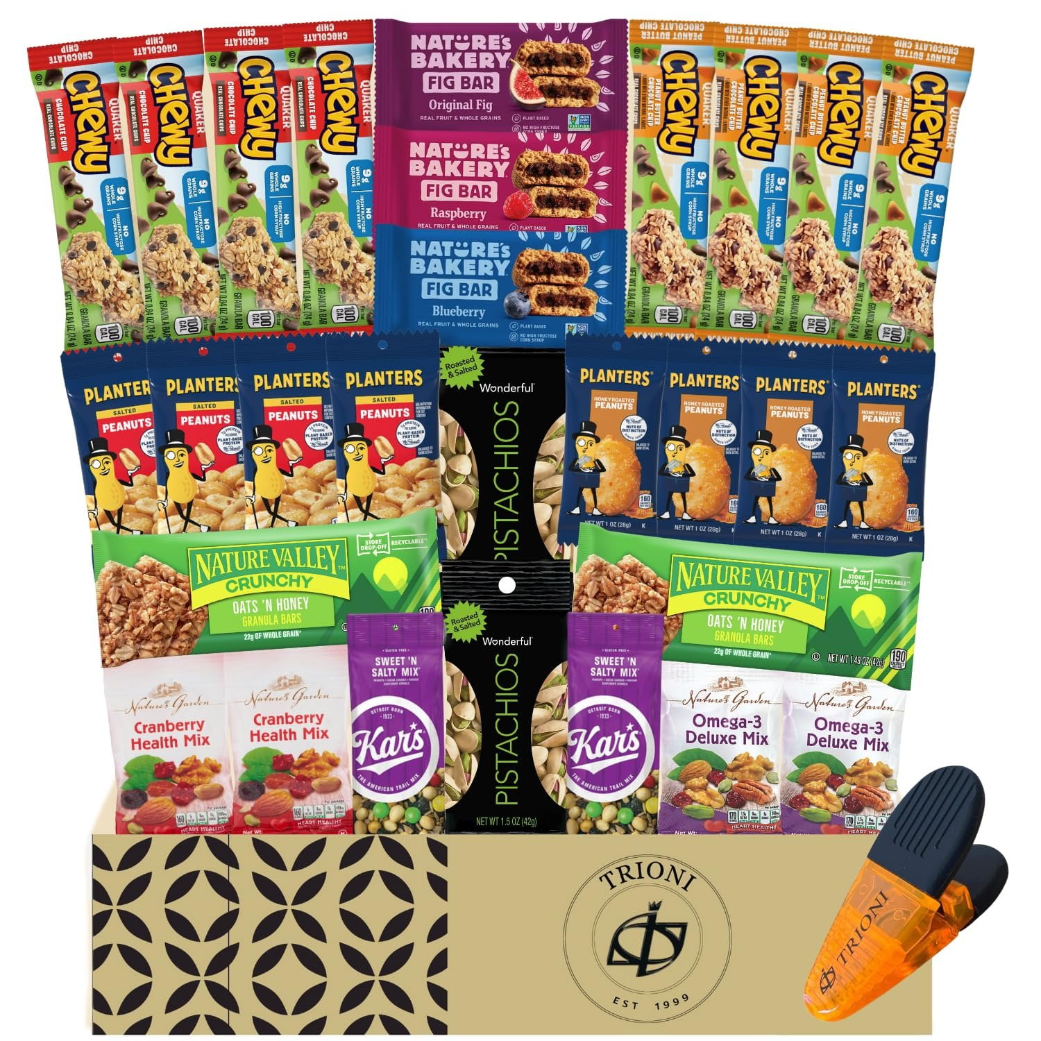 TRIONI Healthy Snacks Variety Pack for Adults and Kids with Power Clip 30 count