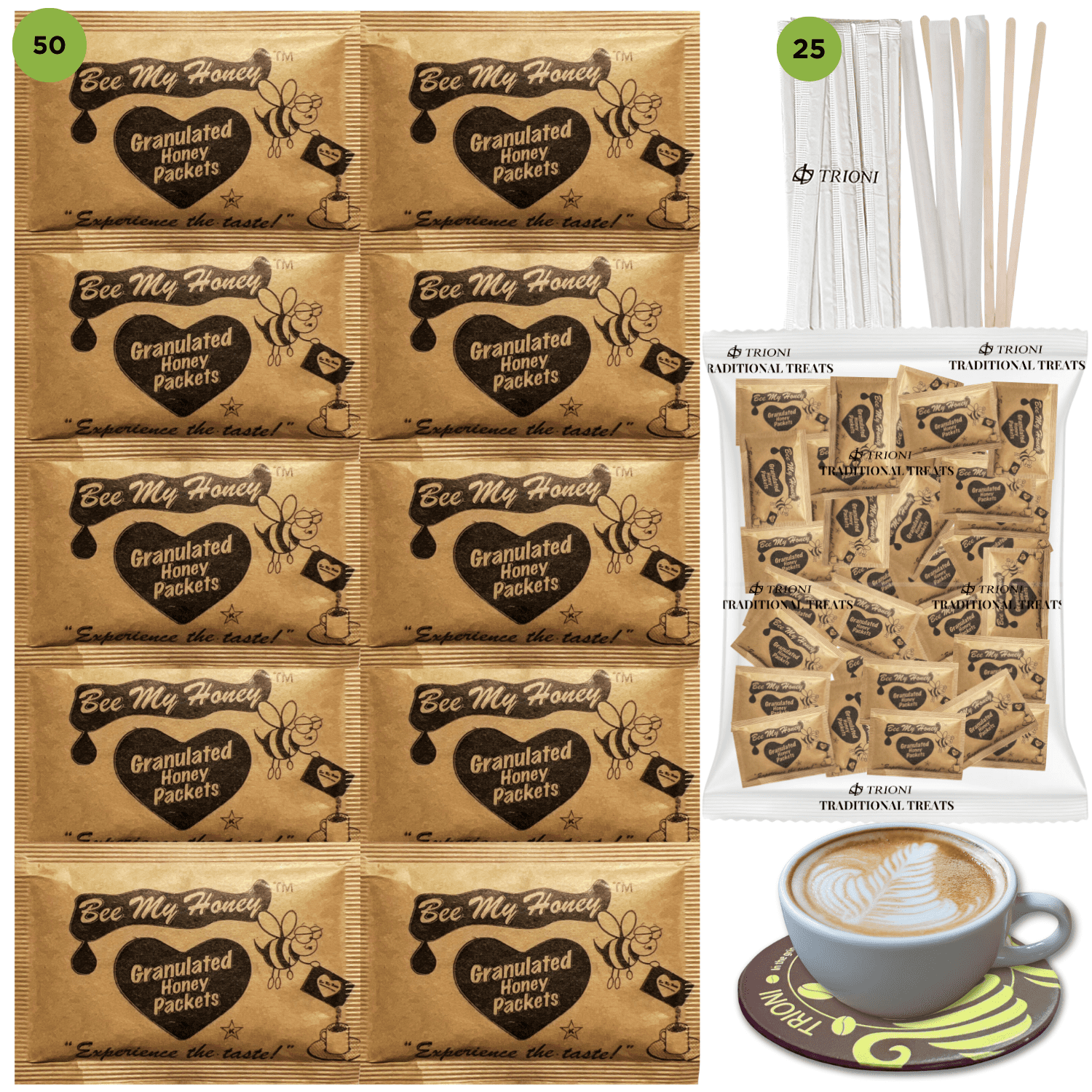 Honey Packets Single Serve Coffee Sweetener with Coffee Stirrers 75
