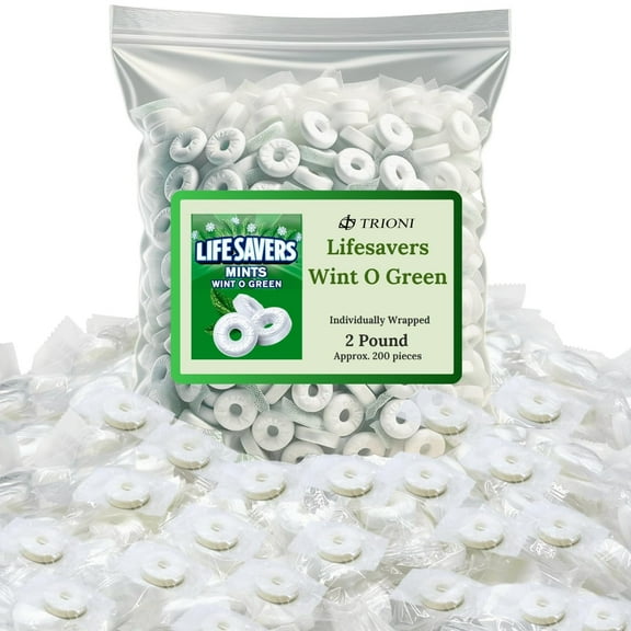 TRIONI Wint O Green Mint Candy Individually Wrapped - 2LB of Lifesavers Mint Candy