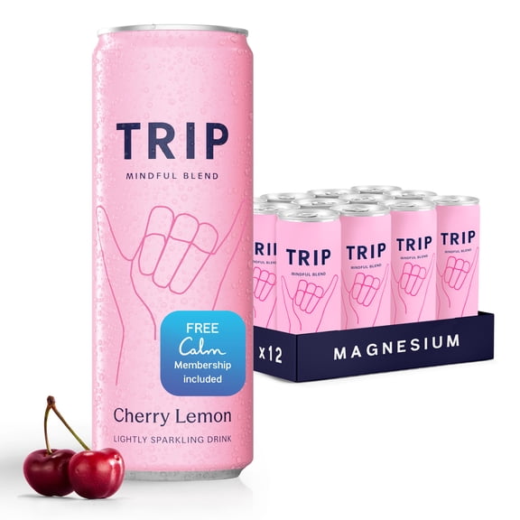TRIP Cherry Lemon Lightly Sparkling Calming Magnesium Adaptogen Drink 12 pack 12 oz