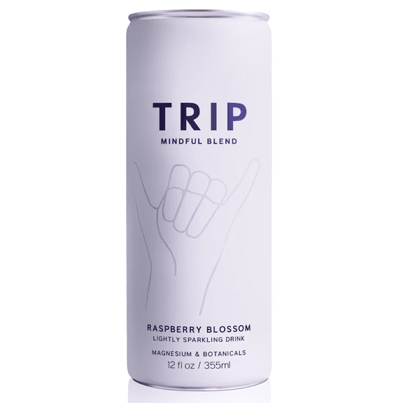 TRIP Lightly Sparkling Non-Alcoholic Drink with Magnesium, Ashwagandha, Lion's Mane & L-Theanine, No Added Sugar Mocktail, Vegan, Raspberry Blossom 12 fl oz