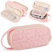 TRIPGEAR 2 Compartment Flower Quilted Pencil Pouch with Zipper Handle,Soft Box For School