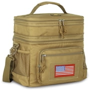 TRIPGEAR Double Deck Lunch Box for Men, Lunch Cooler Bag Work with Shoulder Strap Webbing Large Capacity Leakproof Insulated19.5 Brown