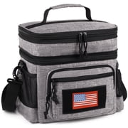TRIPGEAR Double Deck Lunch Box for Men, Lunch Cooler Bag Work with Shoulder Strap Webbing Large Capacity Leakproof Insulated19.5 Gray