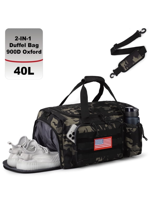 Large 40L 2-in-1 Convertible Sports Bag, Multi-functional Travel Duffle with Shoe Compartment for Daily Use
